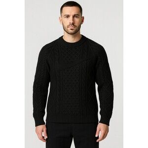 Nike Mens Sz Small Cable Knit Big Swoosh Sweater Black DQ5176 010 $175